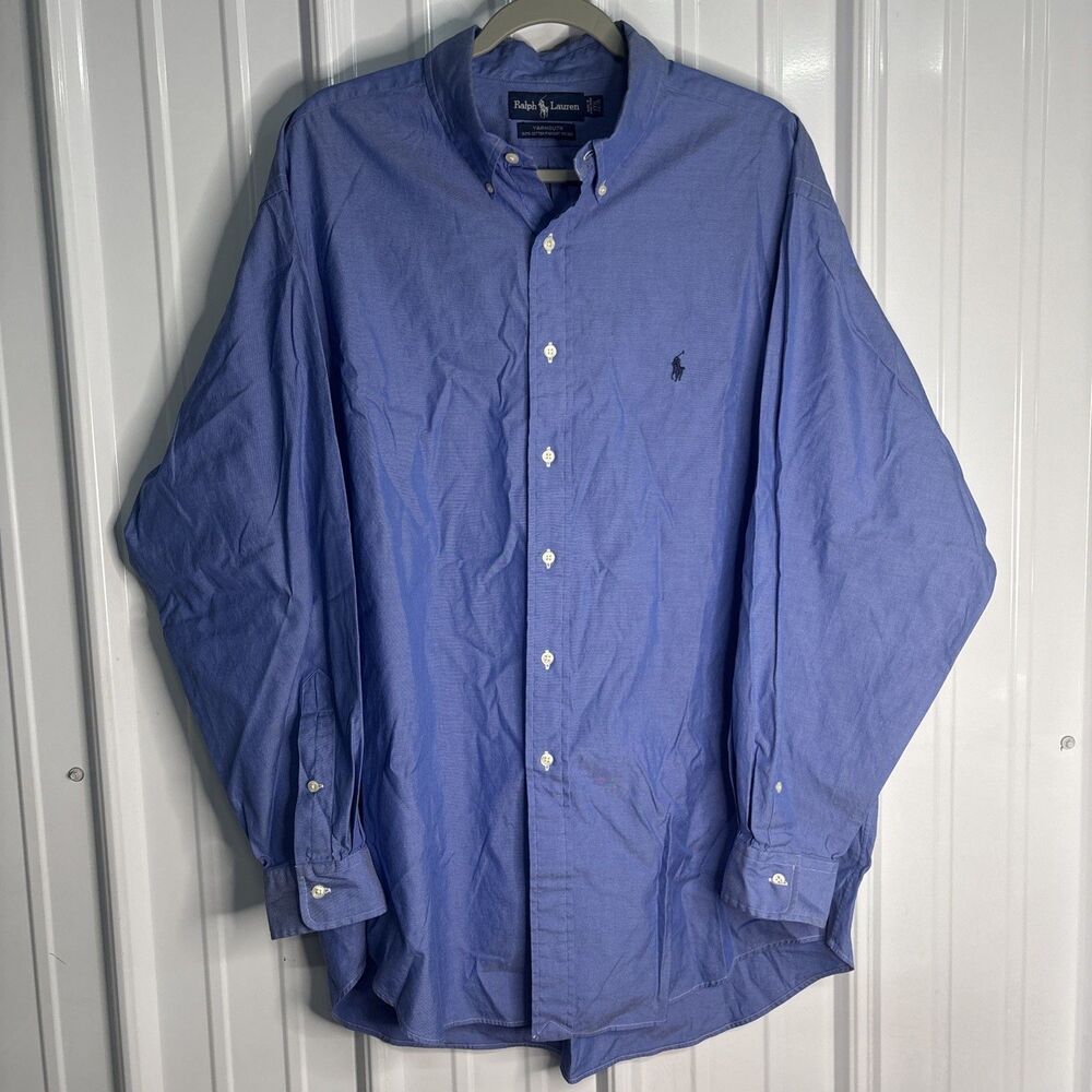 Vintage Ralph Lauren Yarmouth Blue Cotton Button Down Shirt Size XXL